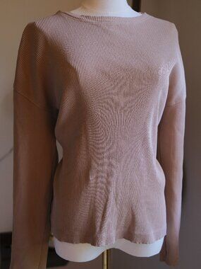 Zara Ribbed Long Sleeve Top Tan Crew Neck Fitted Basic Size S